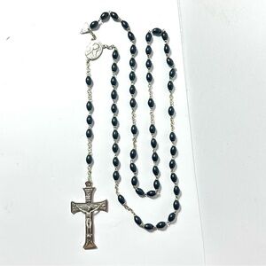 Vintage Indecrochable Rosary Black Plastic Double Wire Made In Italy Italian